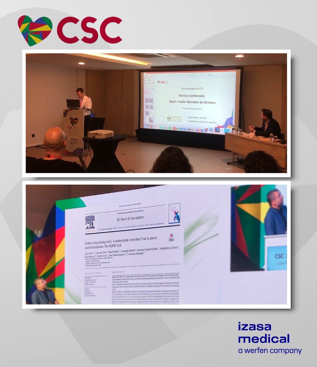 IzasaMedical's tweet photo. Durante el Congreso @CSC_interv, hemos asistido a las presentaciones del Dr. Luca Testa 👨⚕️ y el Dr. Xavi Millán 👨⚕️ sobre los resultados del estudio #XLIMIT y técnica combinada stent+balon #XLIMUS #Restore ¡Muy interesante! 👏
#IzasaMedical #Safepax #Cardionovum #CSC22 @icsMillan https://t.co/ogDZeVsSho