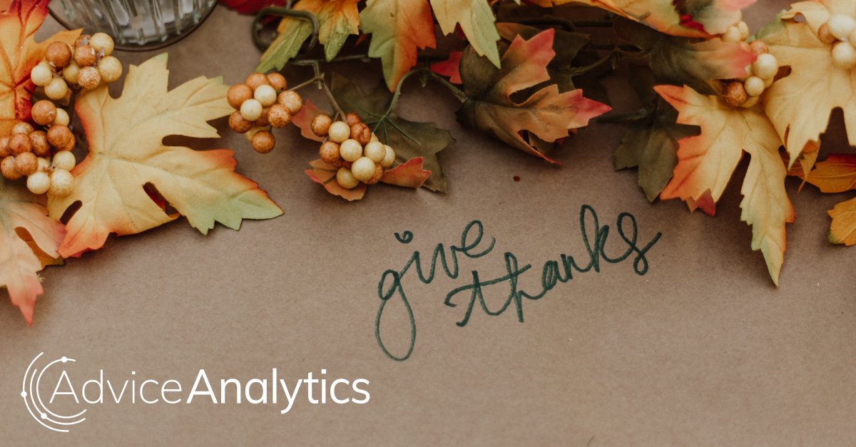AdviceAnalytics's tweet photo. Happy Thanksgiving! Employees at Advice Analytics are thankful for a fantastic team, family and friends, coffee, good health, and our beautiful San Diego. We hope you enjoy today and reflect on all that you are thankful for! #Thanksgiving #BeThankful https://t.co/7T2Q2nzdl1