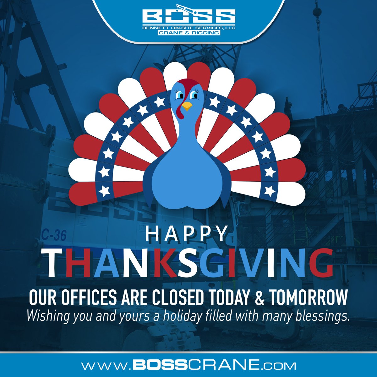 BOSSCraneTX's tweet photo. Happy Thanksgiving Day to you and your loved ones from #teamBOSS!

#BOSScrane #WeLiftYou #FamilyFirst #CraneOperator #Rigger #CraneLife #crane https://t.co/vbKGjIh9ey