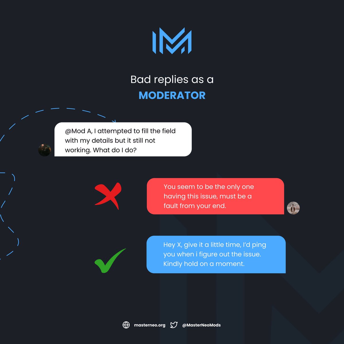 MasterNeoMods's tweet photo. How do you know it’s their fault when you haven’t made an effort to find the problem out?😅

#NFTCommunity #Modcommunity https://t.co/j75OiWxWye