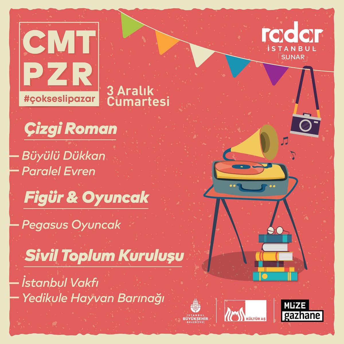 3 Aralık’ta başlayacak CMTPZR, aralık ayı boyunca bu dükkanların standlarındaki ürünlerle beraber çok sesli ve rengarenk olacak! Radar İstanbul mobil uygulamanın sunduğu CMTPZR çok yakında, kaçırma 🛼
