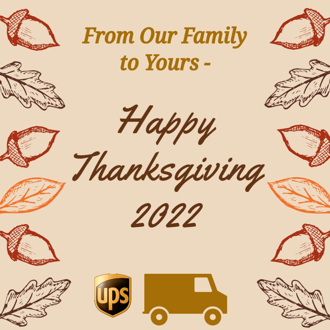 The team here at UPS wishes you a wonderful Thanksgiving! We are thankful for you and our UPS family today and every day 🦃💛🤎