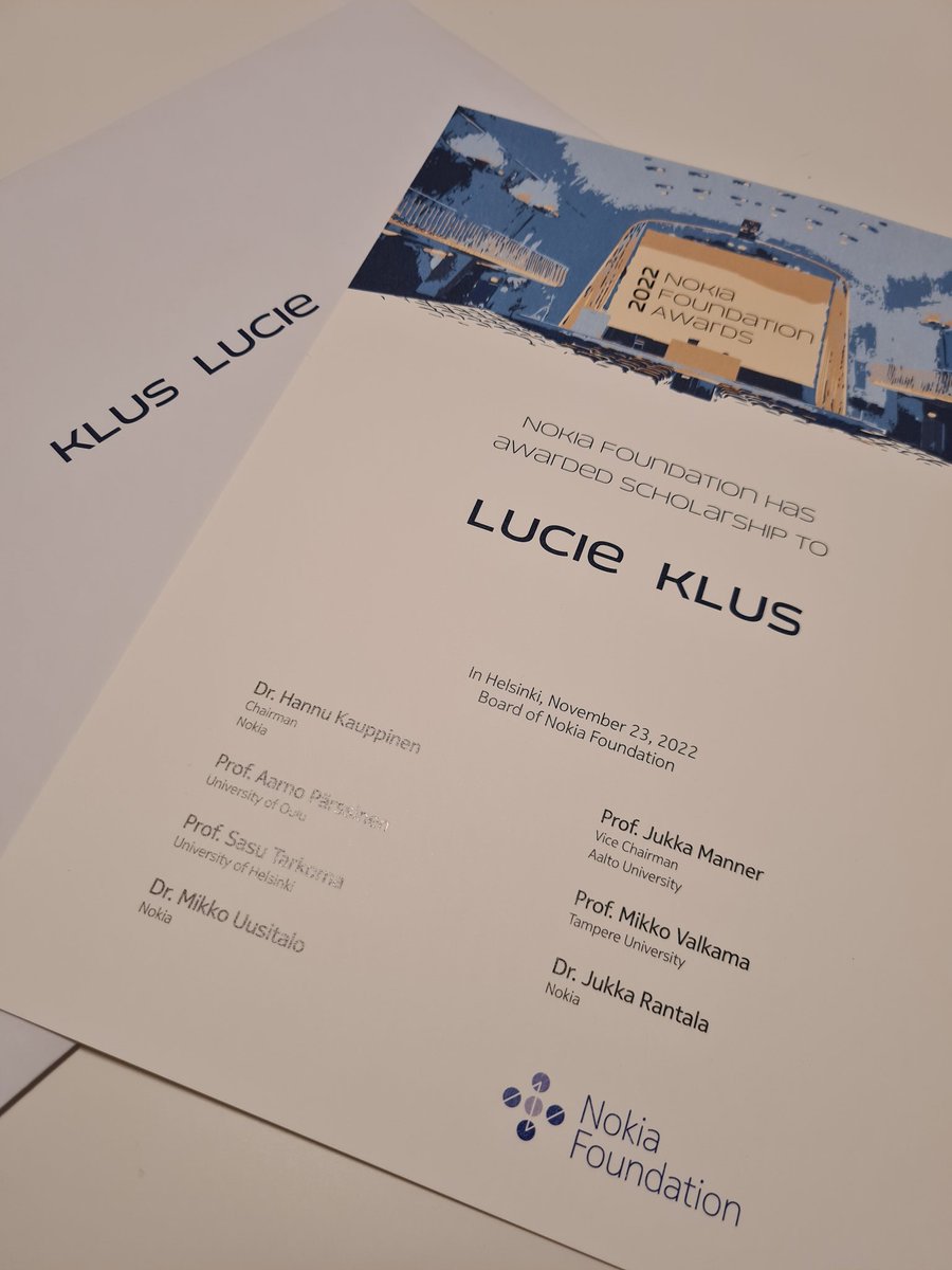 KlusLucie's tweet photo. So happy to receive an award @FoundationNokia 2022 Awards Ceremony! It was an honor to be there! https://t.co/xRifbK8JyB