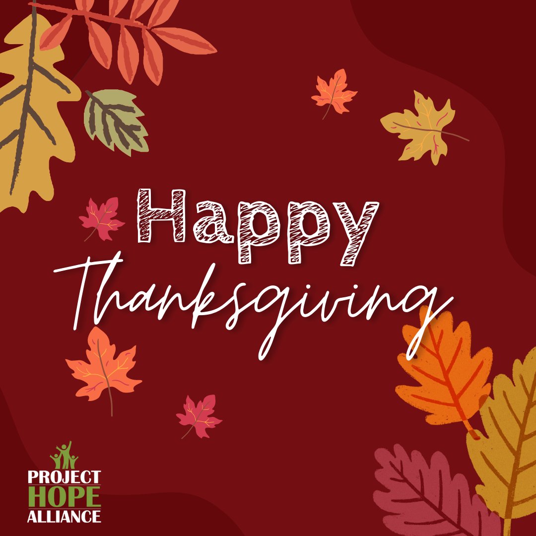 Happy Thanksgiving!🦃We are grateful that you are a part of the Project Hope Alliance Community. Your continued support gives us the ability to give kids experiencing homelessness the tools and resources they need to break down barriers and succeed.Thank you for standing with us.