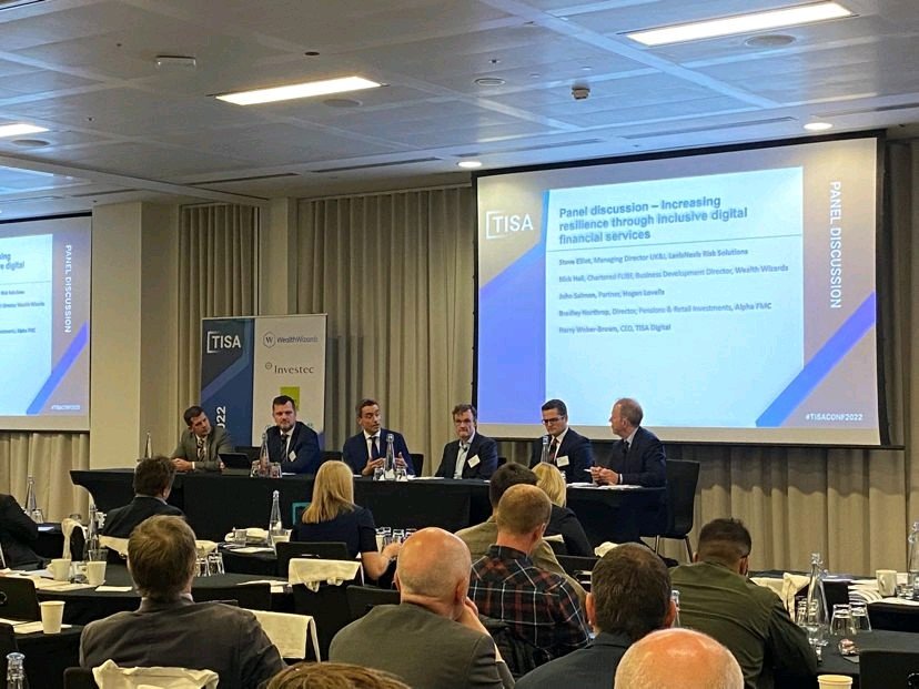 Our next panel discussion - Increasing resilience through inclusive digital financial services at #TISACONF2022  

Steve Elliot <a href="/LexisNexisUK/">LexisNexisUK</a>
Nick Hall <a href="/wealthwizards/">Wealth Wizards</a>  
John Salmon <a href="/HoganLovells/">Hogan Lovells</a>  Lovells 
Bradley Northrop, Alpha FMC 
Harry Weber-Brown, TISA Digital
