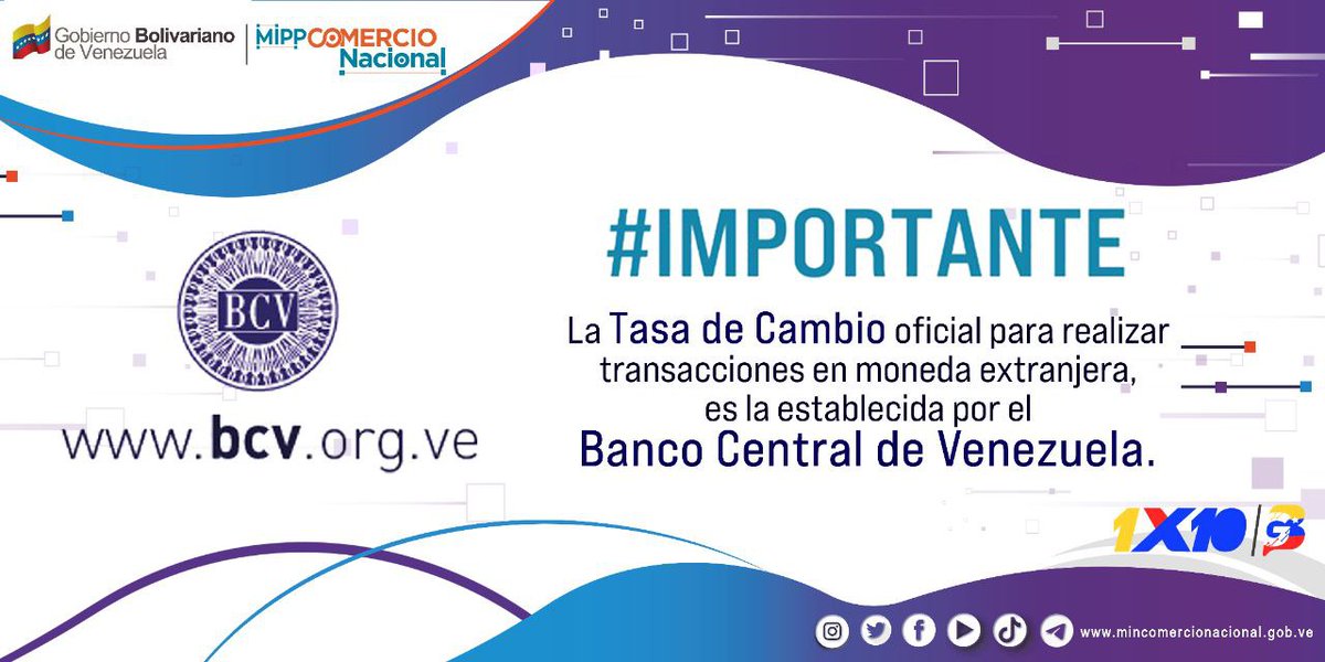 bcvtasa's tweet photo. #BCV – La SUNDDE @sundde_ve recuerda a todos los comerciantes, que si el usuario desea pagar en moneda extranjera, se usará de referencia la Tasa Cambiaria Oficial, publicada en el portal del @BCV_ORG_VE
#24Nov #dolarbancocentral #MercadoCambiario #ManosParaProducir #BCV https://t.co/kIh8Pf1mTi