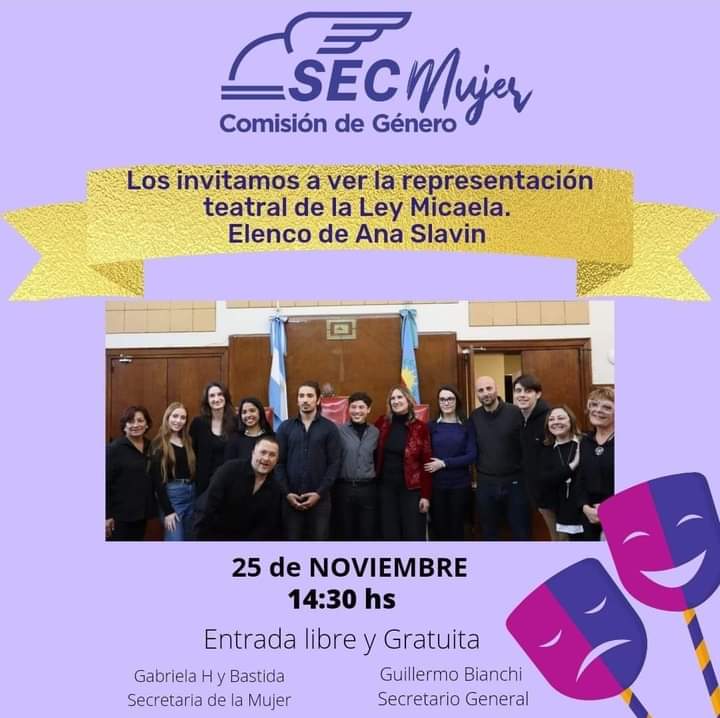 SECZAcomercio's tweet photo. #SecretariaGeneral #SecretariaDeLaMujer #ComisionDeGenero #Secza
Los invitamos a ver la representación teatral de la LEY MICAELA
Elenco de Ana Slavin
El 25 de Noviembre a las 14.30hs
ENTRADA LIBRE Y GRATUITO https://t.co/UT627lL8YC