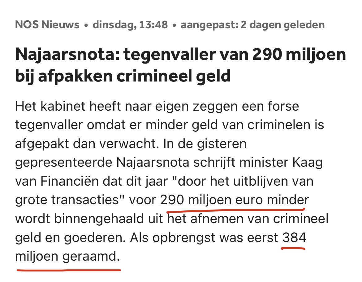 Dit is toch om moedeloos van te worden. 

<a href="/DilanYesilgoz/">Dilan Yesilgöz - Zegerius</a> vorige week over het afpakken van crimineel geld: ik wil het doel reëel houden. 

Deze week: J&amp;V heeft tegenvaller van ongeveer 75% op het afpakken van crimineel geld.

(Doel in de begroting voor volgend jaar? Weer 384mln!)