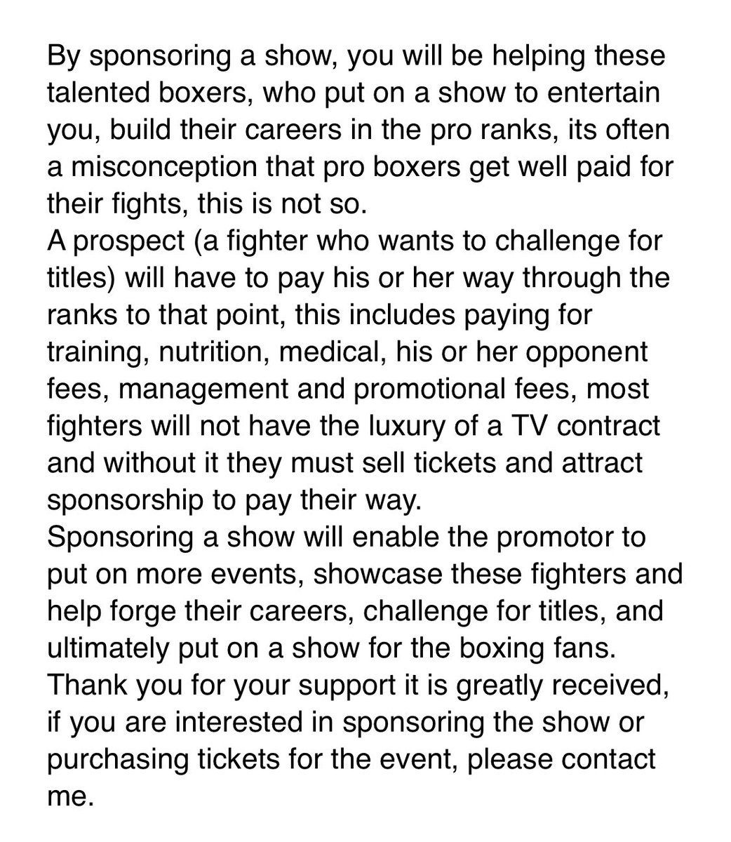 trickyred3's tweet photo. @CarlGreavesPro                      ***FIGHT NIGHT SPONSORSHIP*** please details how you could sponsor a CGP show, contact me for details https://t.co/vF6AI8TirH