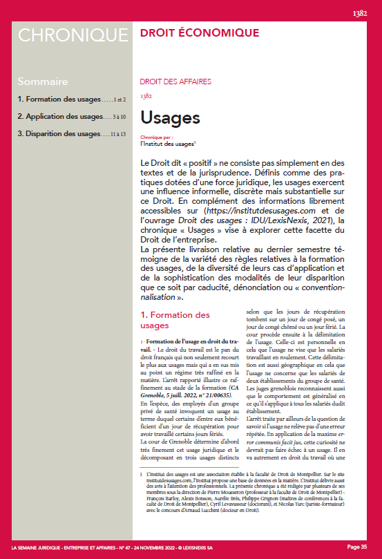 JCPEntreprise's tweet photo. #DroitDesAffaires - Usages, chronique par @InstitutDusages in #JCPE n° 47 - @PMousseron https://t.co/ZC8SY5uObB