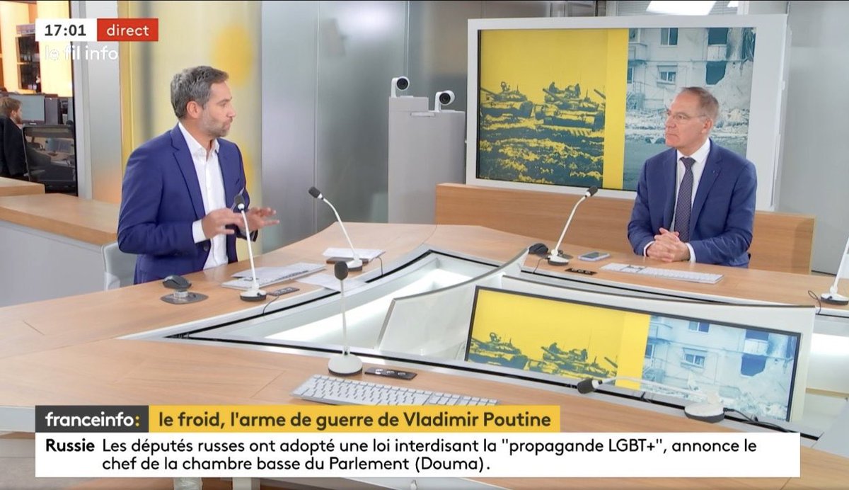 MartinGenier's tweet photo. Avec @julienbenedetto dans le #filinfo de @franceinfoplus nous faisions le point ce soir sur l’Ukraine 🇺🇦 et le  terrorisme énergétique des russes dénoncé par #VolodymyrZelensky https://t.co/n4M4jnPTM4