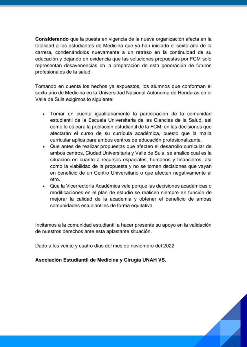 Los estudiantes de Clínico Integral en UNAH-VS, se pronuncian ante las decisiones y acciones llevadas a cabo en FCM.

#UNAHVSSÍCUENTA