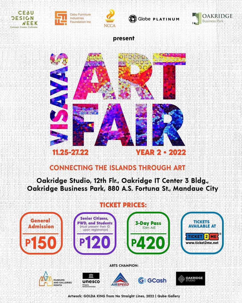 forgetfulbob's tweet photo. presented to you by:
Cebu Design Week @cebudesignweek
National Commission for Culture and the Arts
Cebu Furniture Industries Foundation (CFIF) Inc.
Oakridge Business Park
Globe Platinum

#VisayasArtFair #VisayasArtFair2022 #CebuDesignWeek #CDW2022 #DesignCaravan https://t.co/6XIo68hKbn