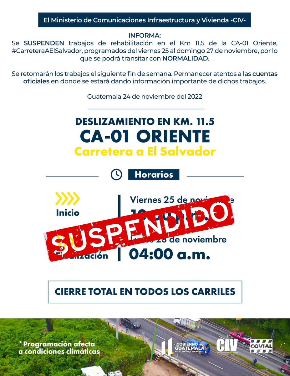 CIV_Guatemala's tweet photo. 🚨#CIVInforma 🚧⚠️📢 https://t.co/tVB8sXTESy