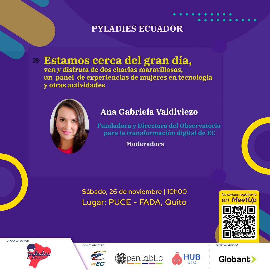 PyladiesEc's tweet image. ¡Únete a nuestro pyday! un espacio de encuentro
📅26 de noviembre desde las 10:00
👥Presencial | PUCE - FADA, Quito
👩💻Vive esta experiencia meetup.com/es/python-ecua…
No olvides llenar el registro en meetup
📌#python #pypizza #pyday #comunidades