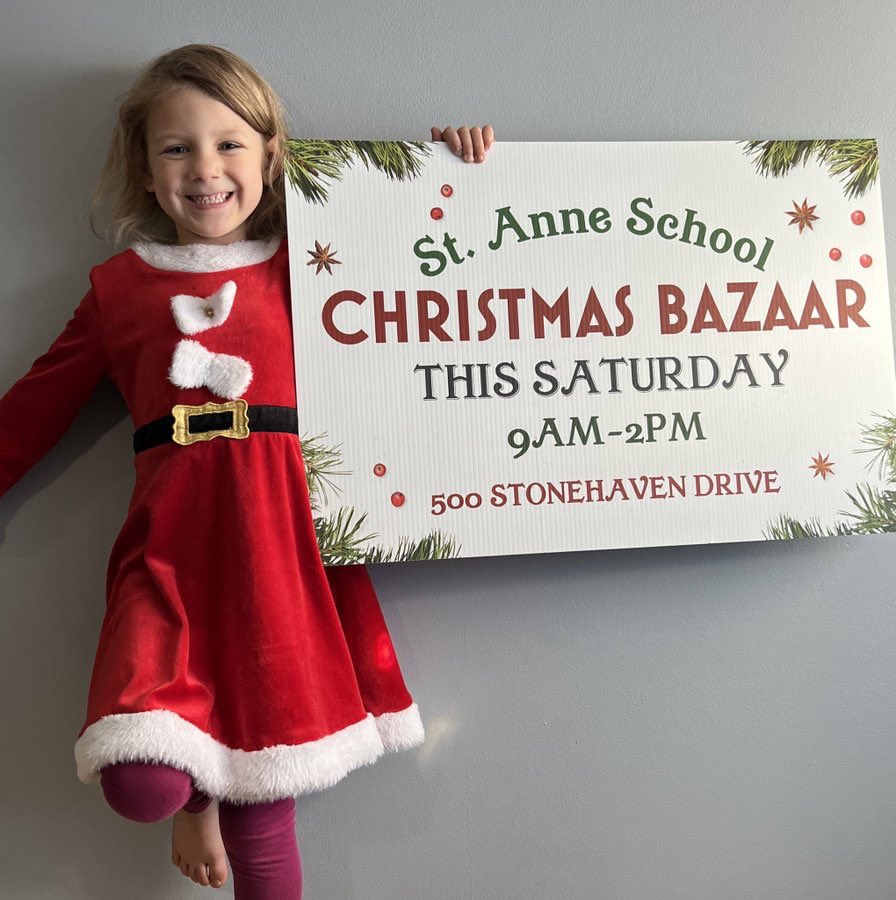 StAnneOCSB's tweet photo. This Saturday! @StAnneOCSB Christmas Bazaar 9:00 am-2:00pm @stannecouncil 🎄🎅❤️💚🙌 https://t.co/zx8E1KMZ7o