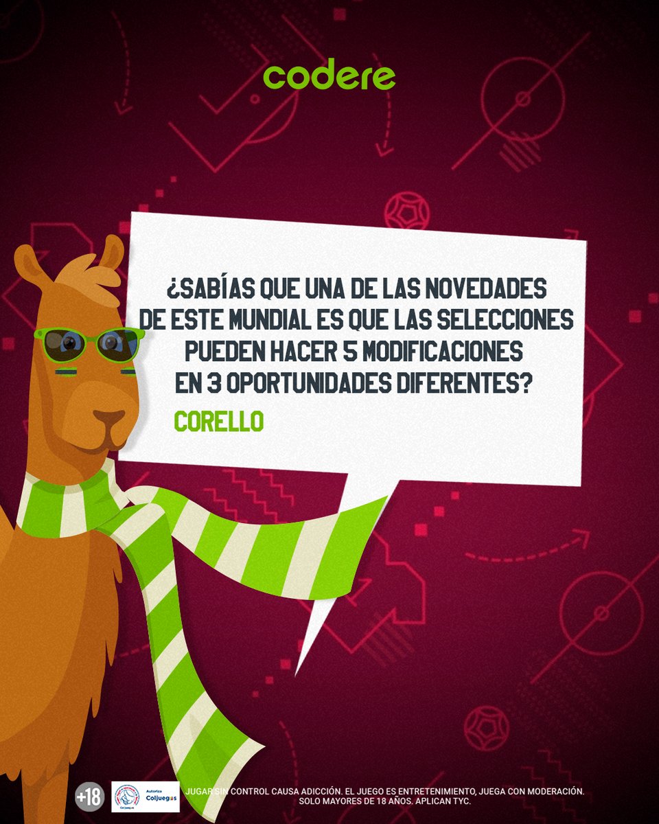 CodereCO's tweet photo. ¡Juégatela en el #Mundial! y no te pierdas mis datos mundialistas #Corello 😎✅ https://t.co/dABmM4yyOG