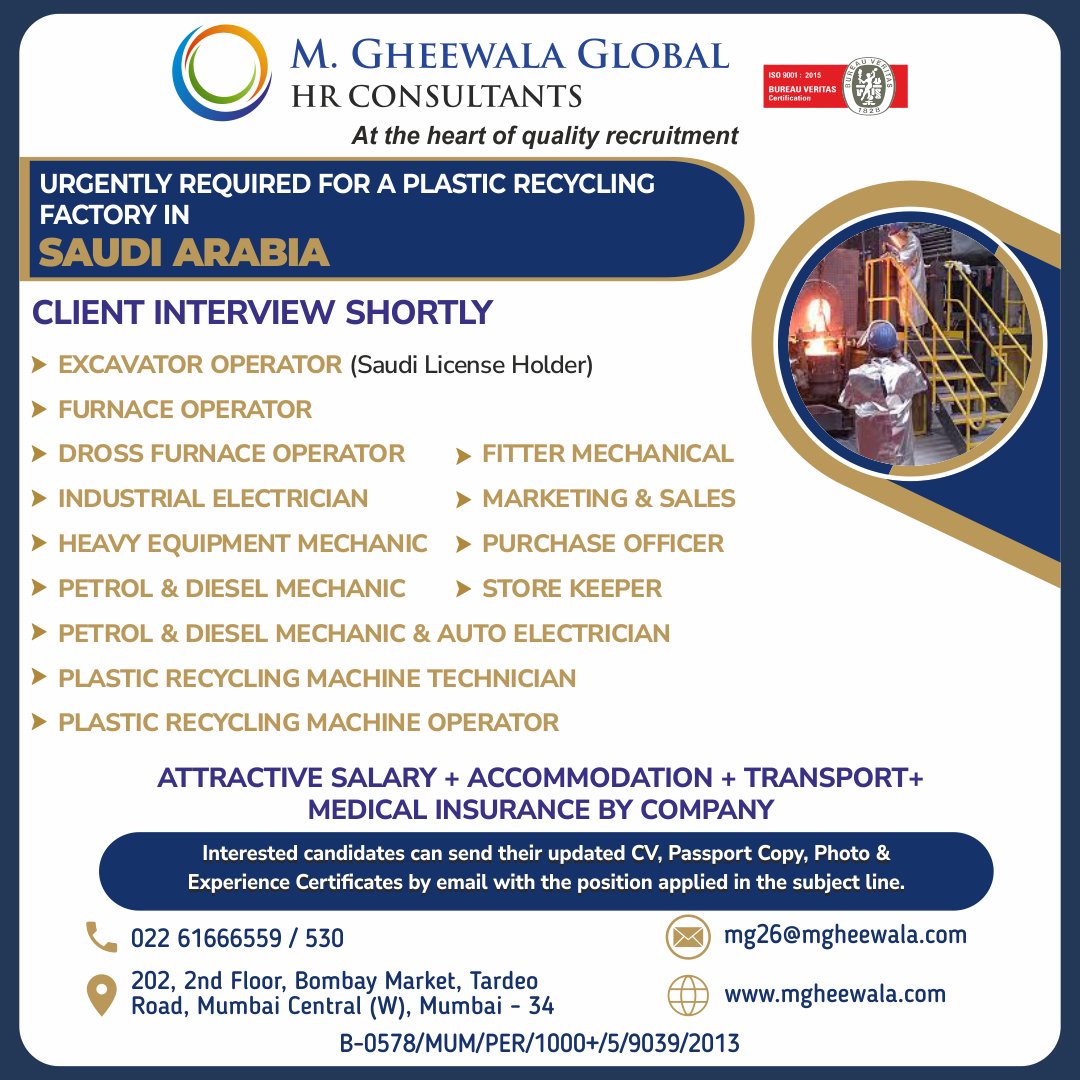 mgheewala_hrc's tweet photo. Job Vacancies for #Saudiarabia
Interested Candidates can send the updated resume to mg26@mgheewala.com
Learn More https://t.co/Ps4bxv2mB1
#engineer #planner #safetyofficer #qcinspector #coordinator #materialcoordinator #technician #pulleroperator #riggersupervisor #oilandgas https://t.co/LOuWfOMcj4