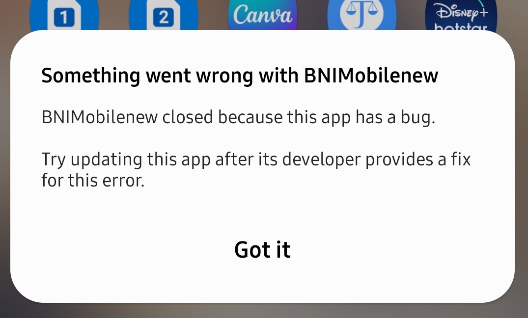 Vittaaholics_'s tweet photo. @BNICustomerCare min ini aplikasi mobile banking bni apa sedang error? Daritdi tidsk bisa dibuka pdhl sudah di install ulang berkali2 https://t.co/0pdq15b5b6