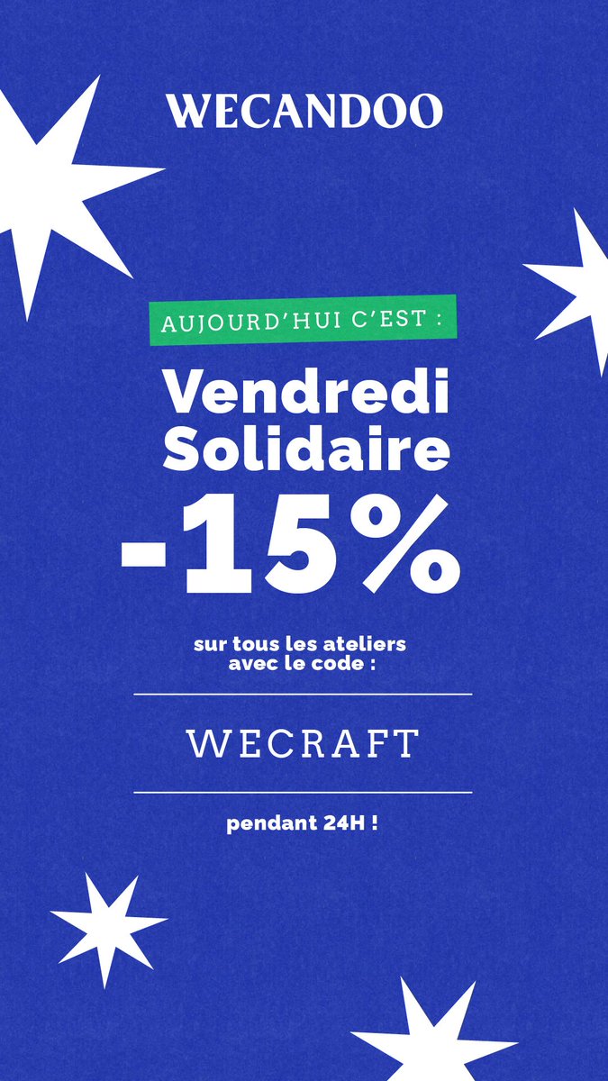 Labo_Voluptas's tweet photo. Profitez du vendredi solidaire avec -15% sur les ateliers
@wecandoofr https://t.co/RMymNIQCKR