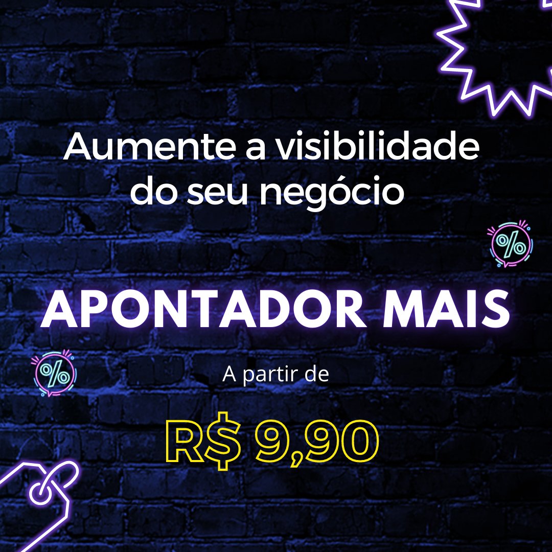 Preparamos um desconto imperdível no Apontador Mais. É sua chance de atrair mais clientes agora e depois da Black Friday. 

Corre, acaba dia 30/11! apontador.com.br/mais