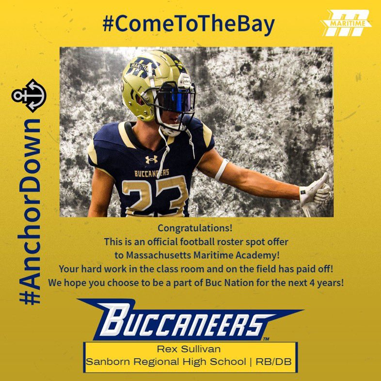 Excited to announce that I have earned a roster spot <a href="/bucs_fball/">Massachusetts Maritime Football</a>! Thank you <a href="/Coach_Latimer/">Jackson Latimer</a> &amp; <a href="/CoachCameronMMA/">Jeremy Cameron</a> @coachwhitesrhs