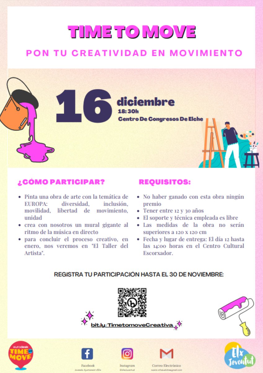 elchejuventud's tweet photo. 🎨¡VEN A CREAR CON NOSOTR@S! 🎨
👉El 16 de diciembre, ¡queremos que seas el protagonista de la campaña "TIME TO MOVE"!
#elchejuventud #timetomove2022 #europa #arte @Eurodesk @InjuveSpain @ajuntamentelx https://t.co/RtwUSDCq2o