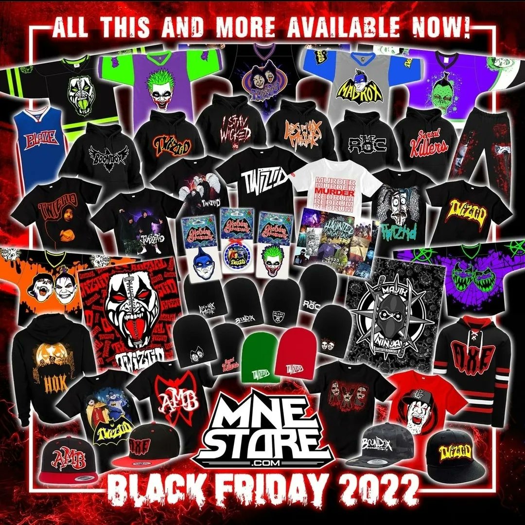 ColoradoMNE's tweet photo. Black Friday merch drop is live over at https://t.co/S8qknb1oUG 🔥 spend $25+, $100+ before shipping and receive free items with your order from 11/24-11/27
#MNE #MajikNinjaEntertainment #TwiztidShop #MNEStore #Juggalos #BlackFriday #Thanksgiving #NewMerch #MerchCollection #Rap https://t.co/bJfccxpCvE