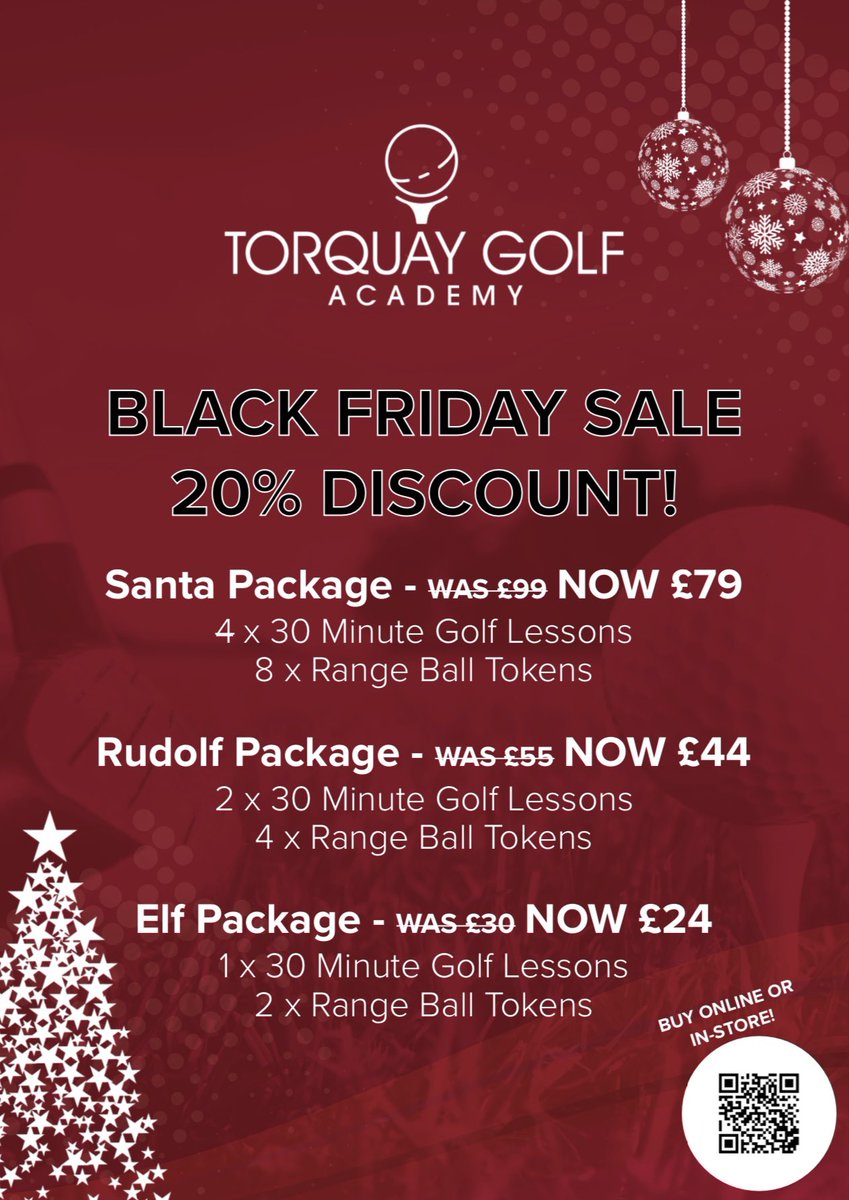 🔥BLACK FRIDAY VOUCHERS🔥 Serious discount off our already discounted Christmas vouchers this Friday. This price will ONLY be available this evening from 18:00 until Friday 23:59. Can be purchased on link below or in shop @torquaygolfclub. torquaygolfacademy.co.uk/store