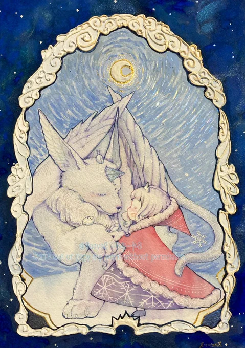 #私の世界観に触れて欲しい#illustration 『冬の夜の夢Ⅱ』2022.11.24冷たい雪がしんしんと降る暗い暗い夜の中に眠る優しくてあたたかな記憶 