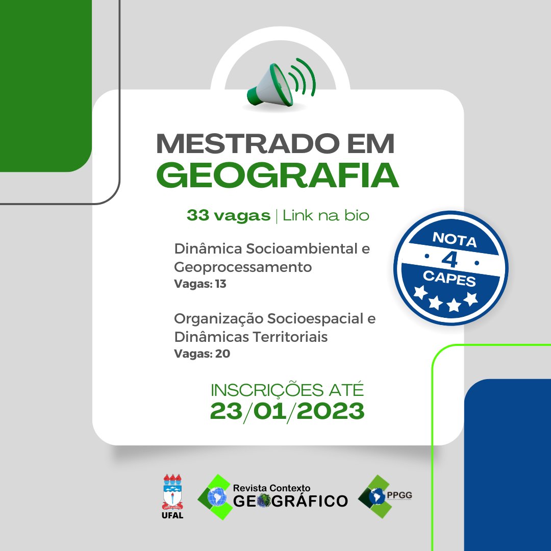 RContextoGeo's tweet photo. ⚠️ O Igdema está com inscrições abertas para o curso de mestrado! 
👉 Acesse o link a seguir para conferir o edital: https://t.co/x2m7dD3fcE

#igdema #mestrado #revistacontextogeográfico #geografia #edital https://t.co/HTDDbEFIVy