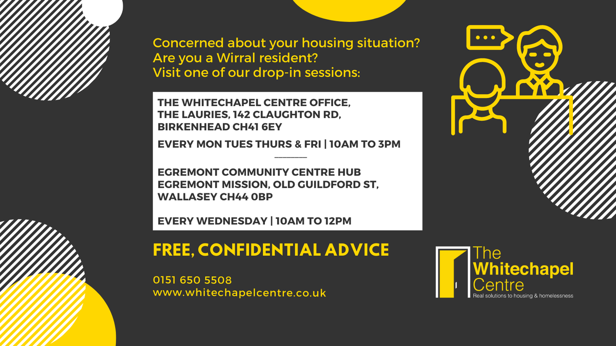 We are now providing housing advice for Wirral residents. If you have concerns about your housing situation please visit one of our free, confidential drop-ins. No appointment necessary. #prevention #eviction #housing #endhomelessness #Wirral