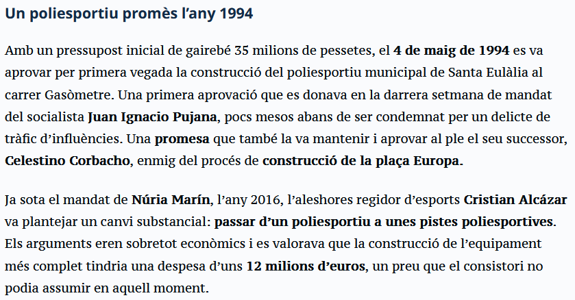 AVVSomSEulalia's tweet photo. La gent de @Districte7LH publica avui, un altre article sobre el Poliesportiu de #SantaEulàlia 

https://t.co/5E76PqqjAe

Un equipament esportiu (al cr. #Gasòmetre) aprovat per primera vegada el 4 de maig de 1994. 

Ben aviat podrem celebrar el 30è aniversari del #NoPoliesportiu https://t.co/pQrqmuE0Rl
