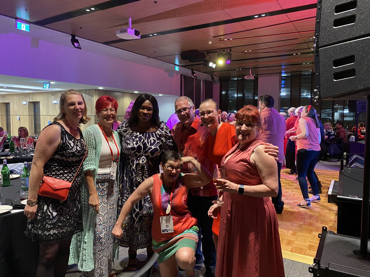 AislinnLalor's tweet photo. Fun night at the @gerontologyau #AAGConf22 conference dinner  with theme ‘touch of red’ ❤️ opportunity to catch up with old friends &amp; meet new ones! @DrHelenRawson Jacqui Allen @emgearon @Keith_Hill_RAIL @NKerse @ProfNessUoA https://t.co/H2RgXlXI9M