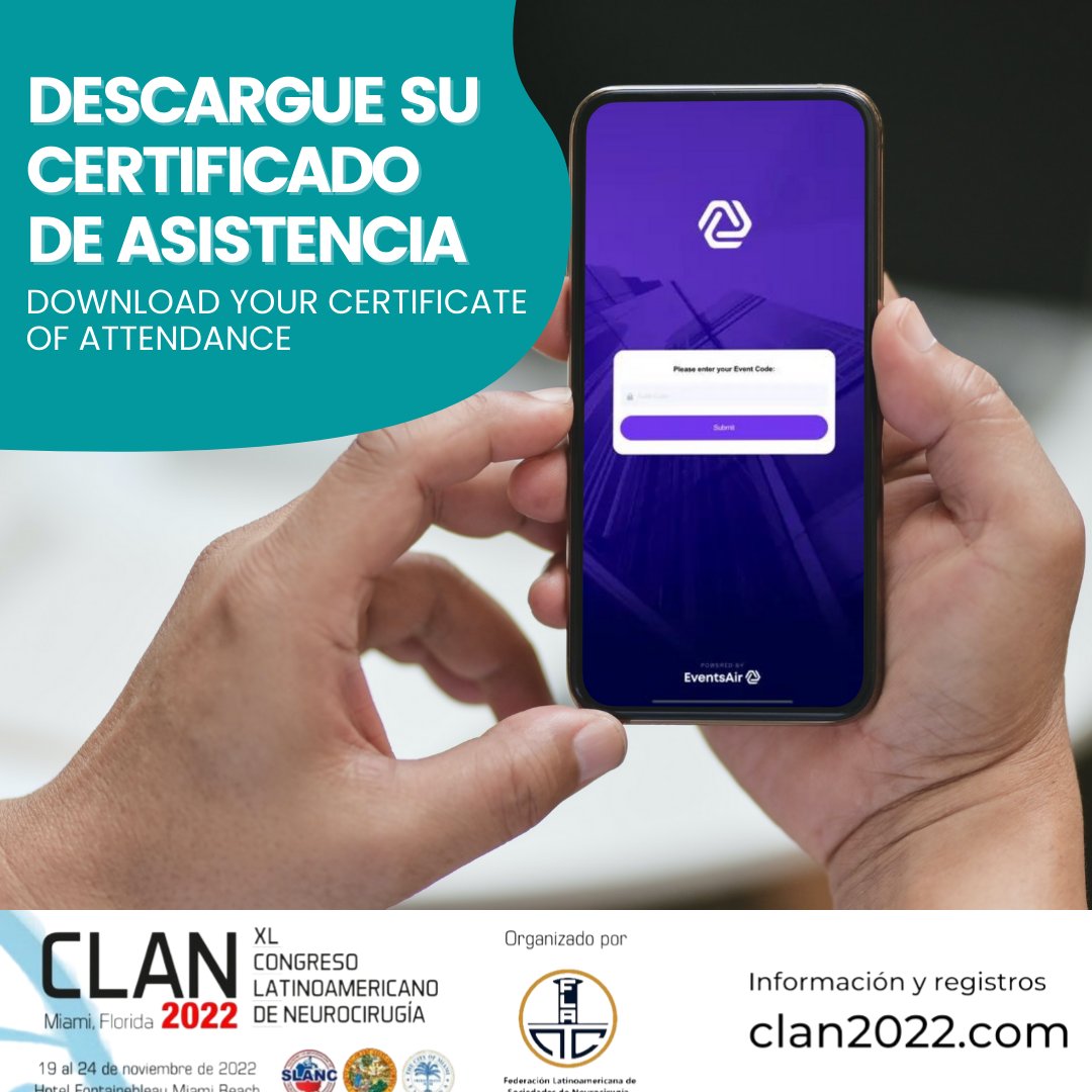 Congreso_CLAN's tweet photo. Le recordamos que en la app exclusiva para inscritos puede descargarse su certificado de asistencia al #CLAN2022. A partir del viernes 25 se enviarán el resto de certificados por correo.
Esperamos que disfrute del #CLANMiami
@flanc_la https://t.co/gOZNkrxJE1