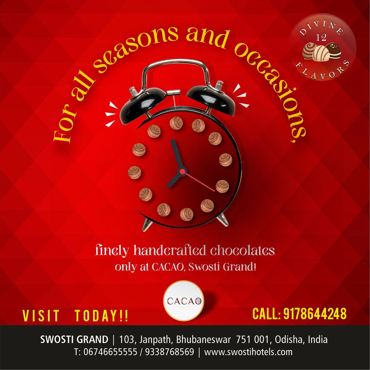 swostihotels's tweet photo. Chocolate is the first luxury. It has so many things wrapped up in it.
For all seasons and occasions get finely #handmadechocolates only at CACAO, Swosti Grand, Bhubaneswar.
Visit today!
Find us: https://t.co/3hHxfZIkO2
Call us: 9178644248
#Cacao #ChocolateShop #Bhubaneswar https://t.co/U3EfdXW9bO