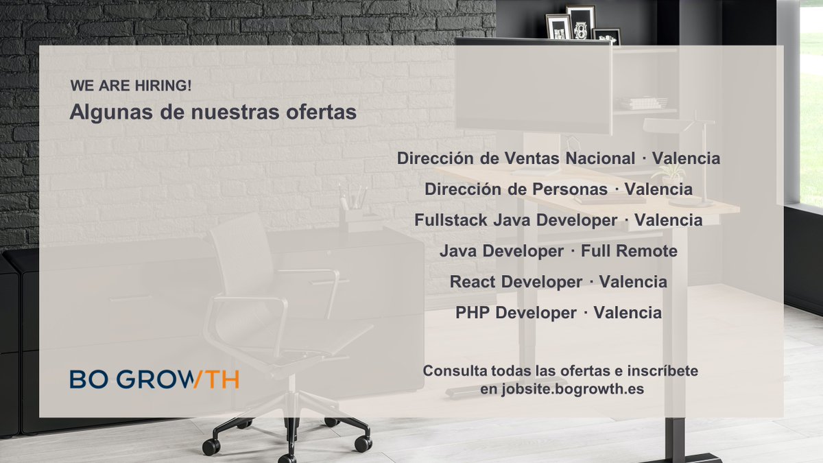 We are hiring!

#hiring #oportunidadeempleo #ofertasdetrabajo #ofertasdeempleo #vacantes #thepowerofpeople #bogrowth #direccion #ventas #personas #rrhh #fullstack #java #developer #react #php