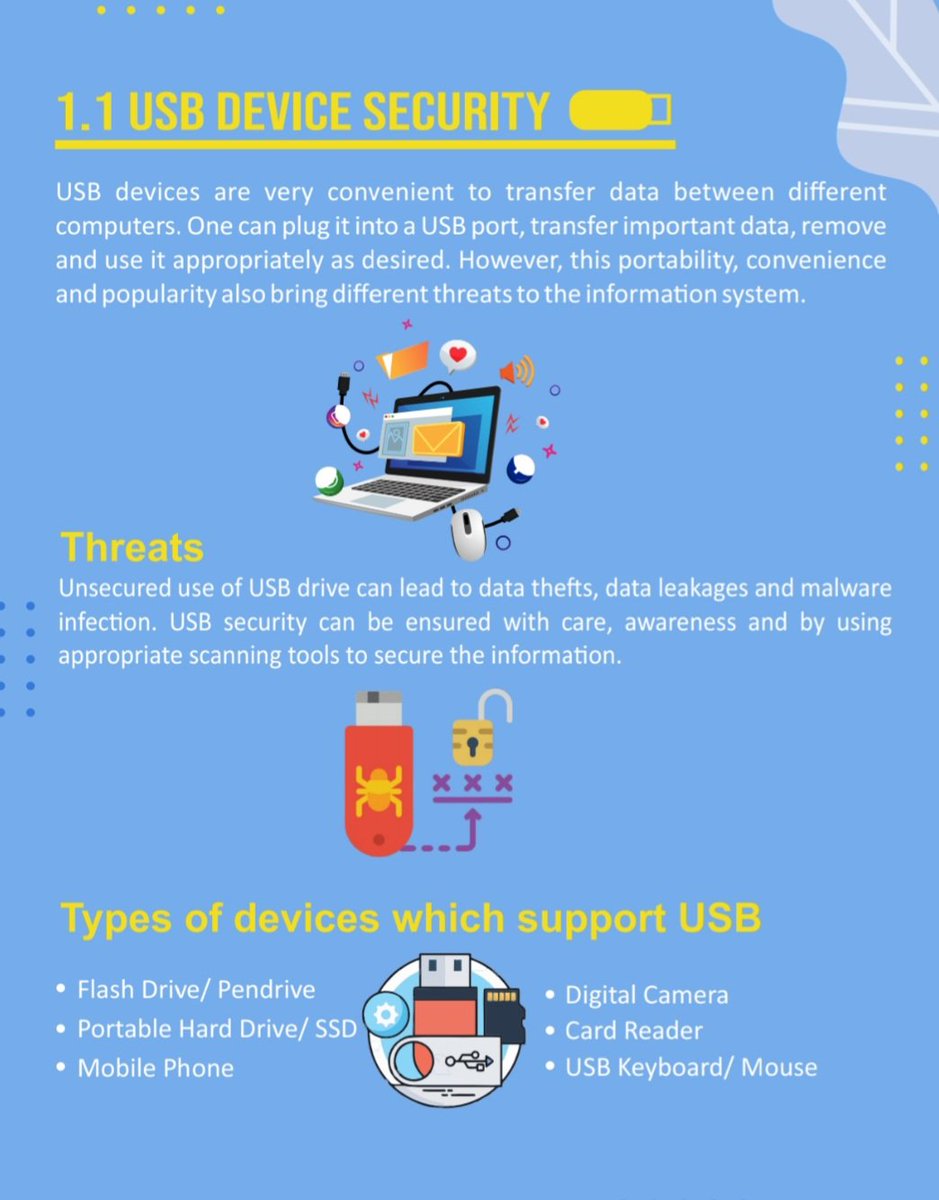 BSF_BICIT's tweet photo. #cybersecurity
#cyberhygiene
" USB Device Security , Threats, Types and Dos. "
#BSF #BICIT #IndianCERT
#_DigitalIndia #GoI_MeitY
@BSF_India https://t.co/7Nq4jNSI4a