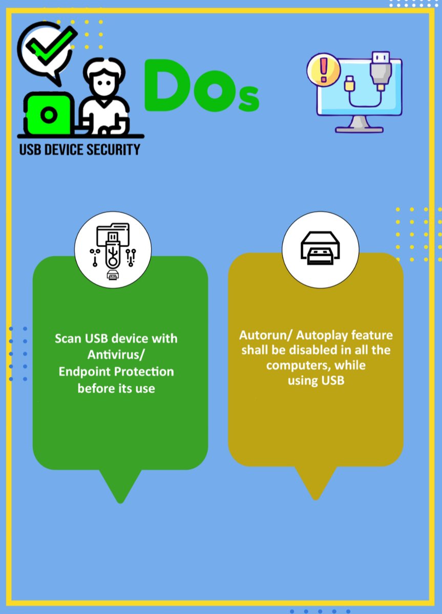 BSF_BICIT's tweet photo. #cybersecurity
#cyberhygiene
" USB Device Security , Threats, Types and Dos. "
#BSF #BICIT #IndianCERT
#_DigitalIndia #GoI_MeitY
@BSF_India https://t.co/7Nq4jNSI4a