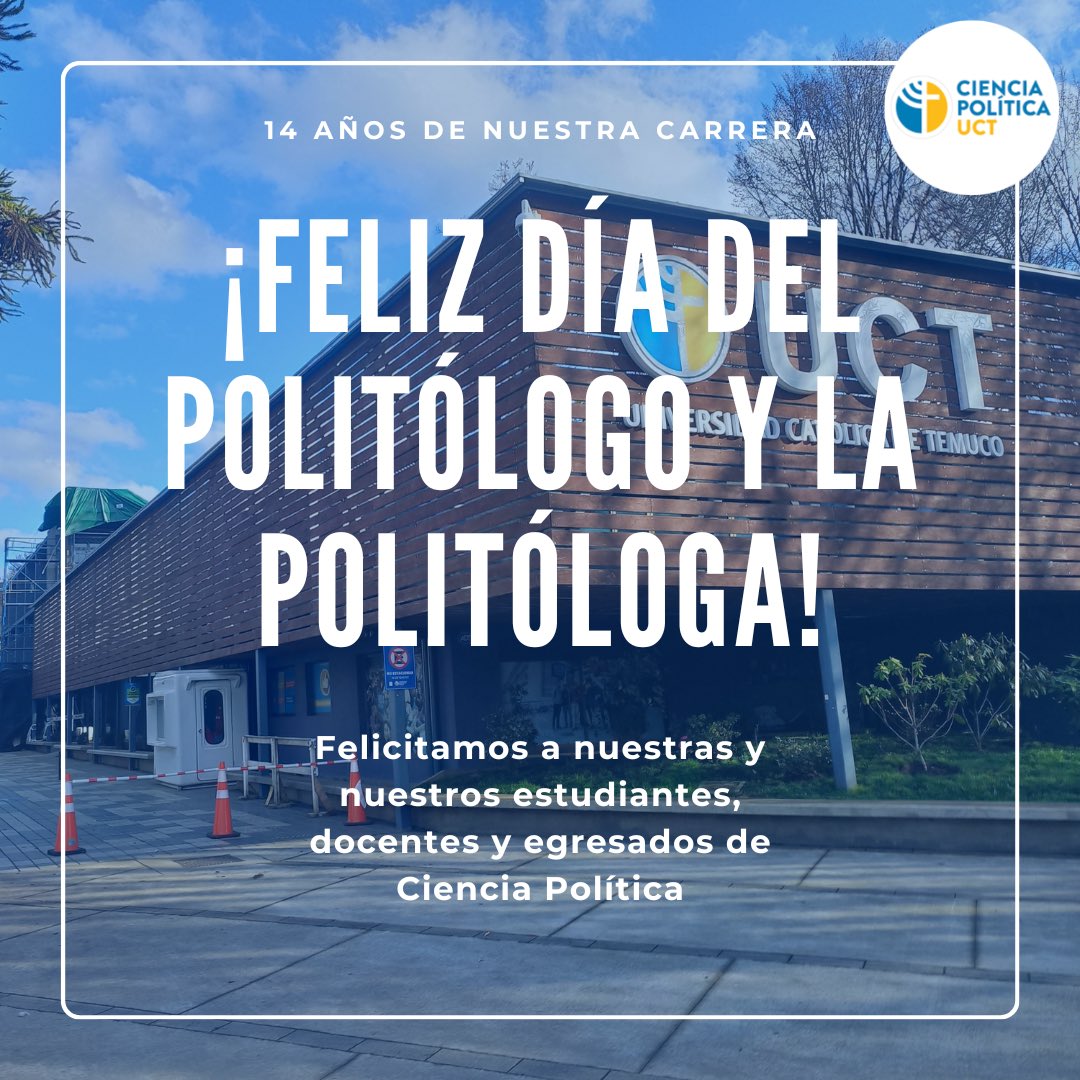 El día de hoy, 24 de noviembre, celebramos el día del politólogo/a y los 14 años de nuestra carrera en <a href="/UC_Temuco/">UC Temuco</a> 
¡Feliz día a nuestros/as estudiantes, docentes y egresados de Ciencia Política! 🤩🥳 #CienciaPoliticaUCT