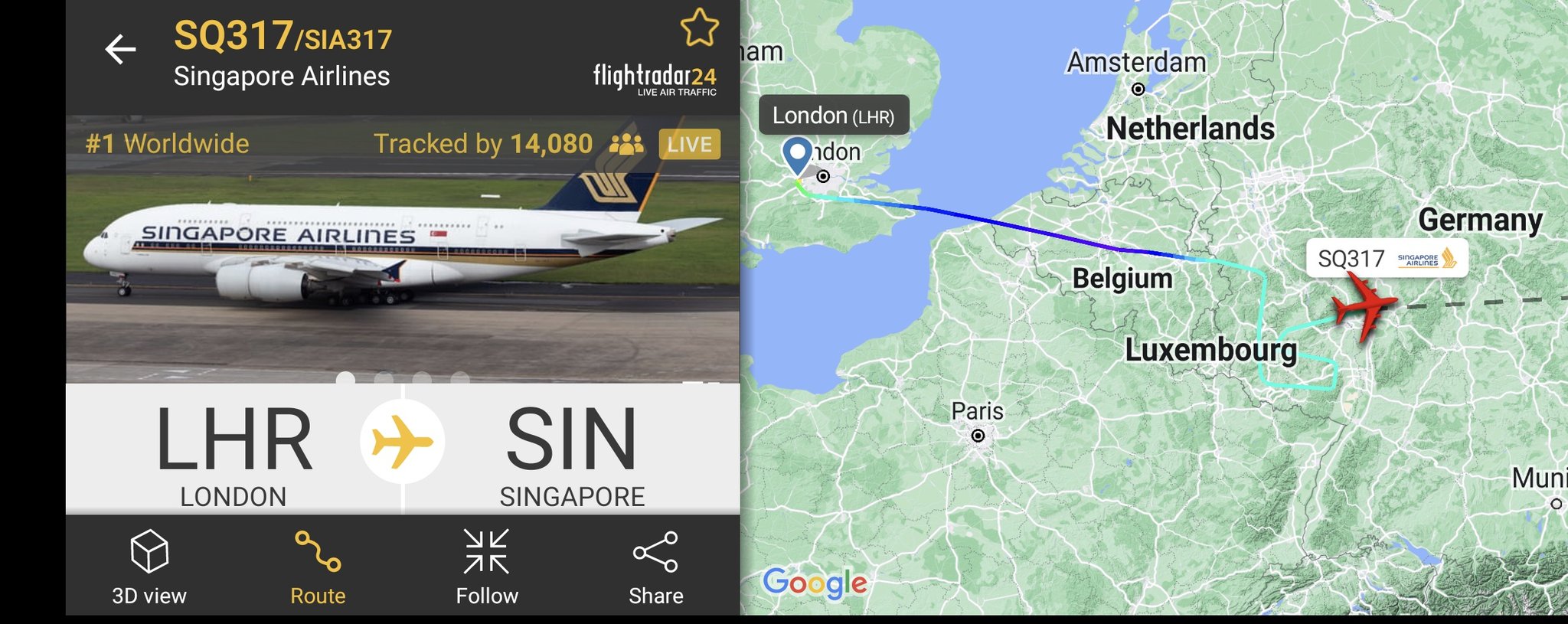 Flightradar24 on Twitter "Singapore Airlines flight SQ317 from London
