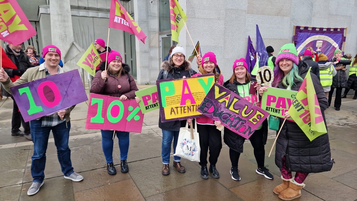 EISUnion's tweet photo. We are very impressed by the wit and artistic talents of many of our members. #EISStrike Such a pathetic, divisive offer will never be acceptable to the EIS or to Scotland’s teachers. It's time for the Scottish Government and COSLA to #PayAttention https://t.co/UauDLbSPz8