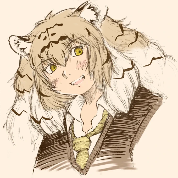 そうかー、昨日はアムールトラさん実装二周年記念だったのか左 #けものフレンズ2 見てた時に描いたアムトラさん中 爽やかイケメン先輩みたいなアムトラさんイメージ画像(パッケージ詐欺)右 #けものフレンズ3 で無駄にエロい格好なのを見て描いたアムトラさん 