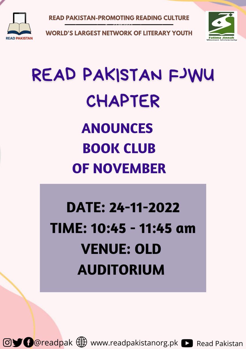 ereadpak's tweet photo. Team Read Pakistan Fatima
Jinnah Women University Chapter presents the Date of November Book Club And this month's Reviewer: Sara Khan
Regards:Team Read Pakistan
FJWU chapter.
#nationalreadersconference #nrc #nrc2022
#readerconference
#readpakistan https://t.co/meR4A7Eu3q