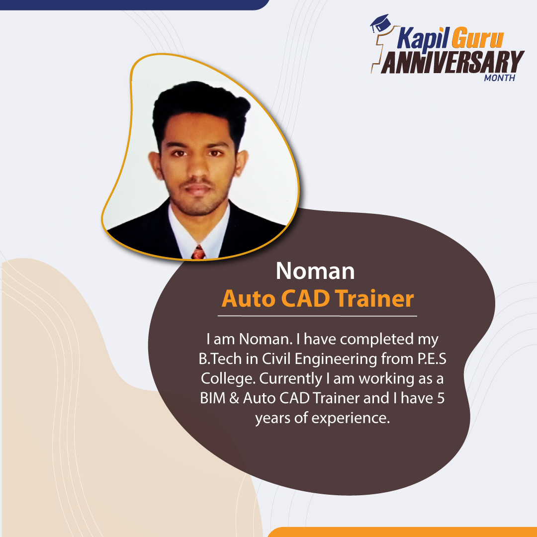 KGuru_edutech's tweet photo. Let’s gather some words from our experienced and skillful trainer, Mr. Noman, who is our CAD Trainer.
#trainer #trainers #trainerlife #traineroftheweek #TrainerProfile #edutech #kapilguru #coachinglife #courses #coaching https://t.co/dKq9pJZXdE