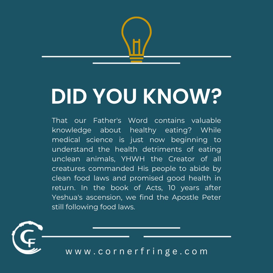 You know how unlawful it is for a Jewish man to keep company with or go to one of another nation. But God has shown me that I should not call any man common or unclean.  Acts 10:28

#thevision #themeaning #keepreading #cleaneating #kosherliving #keywordisMAN #foodlaws #didyouknow