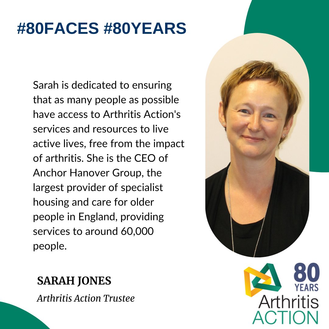 Arthritis_ACTN's tweet photo. Our #80Faces campaign recognises 80 key people who have helped #ArthritisAction over the past #80Years. 
Today we say #thankyou to Arthritis Action Trustee Sarah, for everything she does to help and support the charity. Thank you, Sarah! https://t.co/QLmyPRjtgF