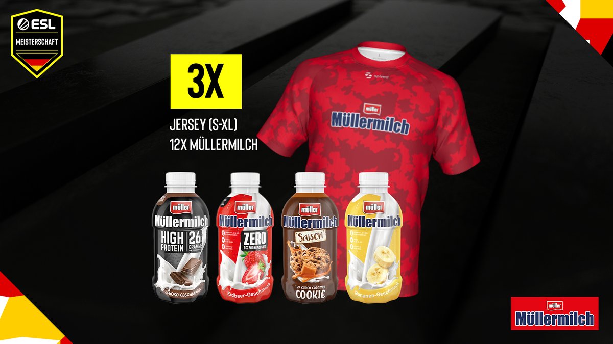 ESLGermany's tweet photo. ᵂᴱᴿᴮᵁᴺᴳ
Habt ihr schon am Saison Giveaway der #ESLMeisterschaft teilgenommen? 🔥
Ihr könnt unter anderem ein Jersey und 12x Müllermilch gewinnen! 😍
Bei so einem leckeren Preis ist eine Teilnahme fast schon Pflicht. 😋
👉 https://t.co/XwVGnzzpds
#GoMilkOrGoHome https://t.co/aukqmXYtxr