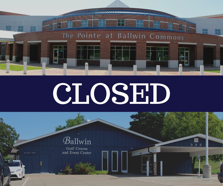 Happy Thanksgiving from Ballwin Parks &amp; Rec! The Pointe and the Ballwin Golf Course are CLOSED today. We will be back open regular hours on Friday, November 25th.