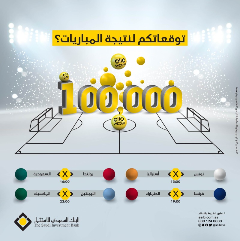 توقع صح وادخل بالسحب على 100,000 نقطة وااو

الشروط:

◾شاركنا توقعك تحت هذي التغريدة
◾أضف هاشتاق #البنك_السعودي_للاستثمار 
◾ ريتويت 

تطبق الشروط والأحكام
saib.com.sa/ar/more-than-1…